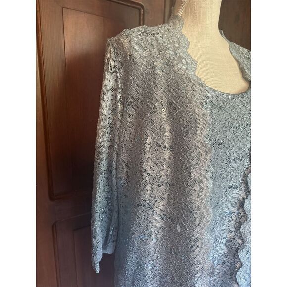 R+M Richards Turquoise Sequined Lace  Jacket & Top Womens 14 Open Front - Picture 3 of 8